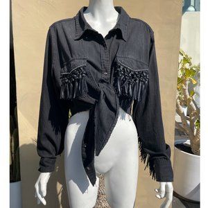 Western Style Fringe Decorated Denim Shirt